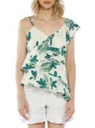 Walter Baker Ruffle Palm Printed One-shoulder Top
