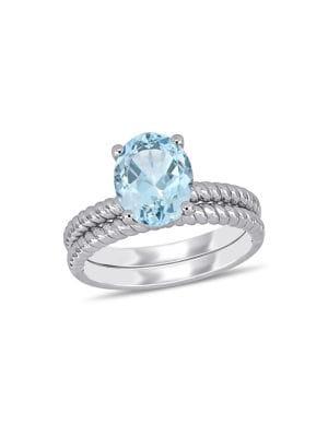 Sonatina 14k White Gold And Aquamarine Twist Bridal Ring Set