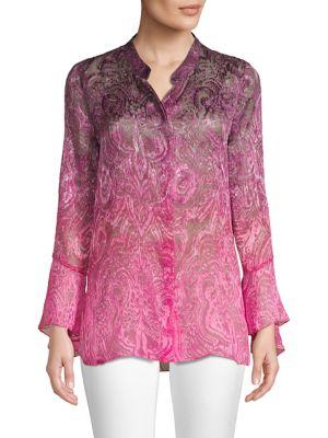 Elie Tahari Chava Satin Burnout Blouse