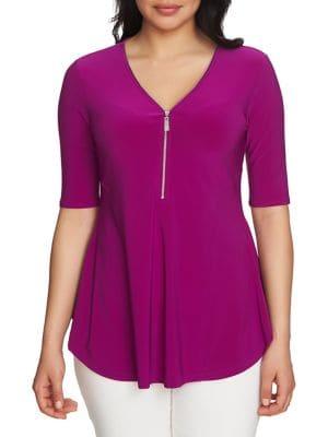 Chaus Mosaic Blossoms Classic V-neck Top