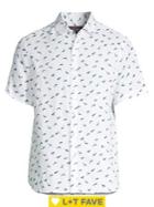 Black Brown Printed Short-sleeve Linen Button-down Shirt