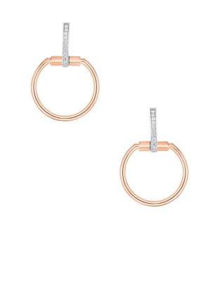 Roberto Coin Classic Parisienne Small Circle 0.2 Tcw Diamond, 18k White Gold And 18k Rose Gold Earrings