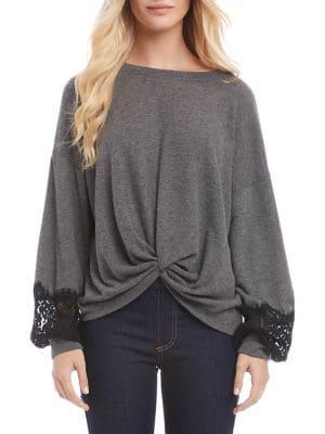 Karen Kane Lace Sleeve Twist-front Sweater