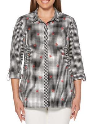 Rafaella Petite Embroidered Gingham Button-down Shirt