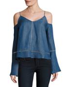 Design Lab Lord & Taylor Chambray Cold-shoulder Top