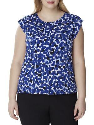 Tahari Arthur S. Levine Geo-print Capsleeve Blouse