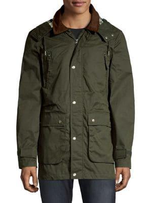 Black Brown Hooded Flannel-trimmed Jacket