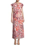 Adrianna Papell Floral Flutter-sleeve Maxi Dress