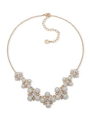 Ak Anne Klein Faux Pearl & Crystal Statement Necklace
