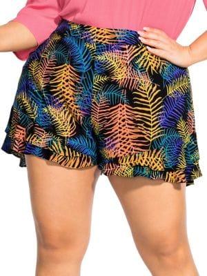 City Chic Plus Little Palm Printed Shorts