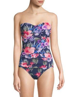 Tommy Bahama Fleur De Lite Shirred Bandeau One-piece Swimsuit