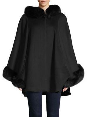 Sofia Cashmere Fox-fur Trim Hooded Cape