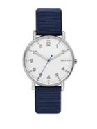 Skagen Signature Stainless Steel And Blue Nylon Strap Watch