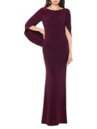 Betsy & Adam Back Drape Ruched Evening Gown
