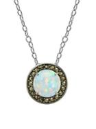 Lord & Taylor Marcasite, Created Opal And Amethyst Halo Pendant Necklace