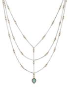 Lucky Brand Reconstituted Calcite And Semi-precious Rock Crystal Two-tone Layered Pendant Necklace