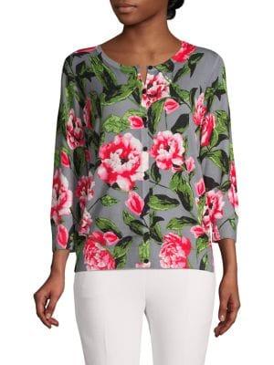 Joseph A Button-front Floral-print Cardigan