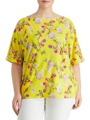 Lauren Ralph Lauren Plus Floral Linen-blend Top