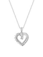 Lord & Taylor Sterling Silver & Crystal Open Heart Pendant Necklace