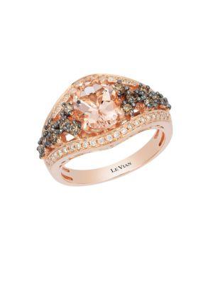 Levian 14k Strawberry Gold Peach Morganite And Diamond Ring