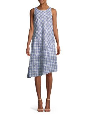 Rafaella Floral Gingham Asymmetrical A-line Dress