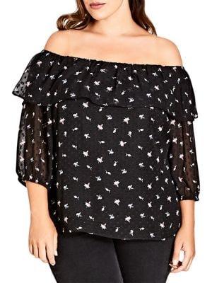 City Chic Plus Dobby Floral Off-the-shoulder Top
