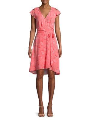 H Halston Floral Cutout Wrap Dress