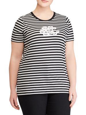 Lauren Ralph Lauren Plus Logo Striped Cotton Jersey Tee
