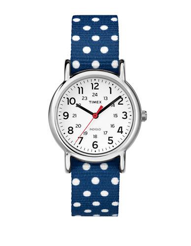 Timex Ladies Weekender Silvertone And Fabric Strap Watch