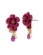 Betsey Johnson Crystal Roses Floral Stud Earrings