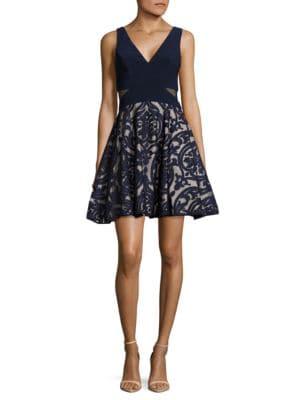 Xscape Damask-applique Fit-&-flare Dress