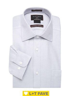 Black Brown Herringbone Button-front Dress Shirt