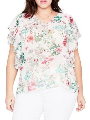 Rachel Rachel Roy Plus Flutter-sleeve Floral Top