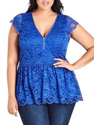 City Chic Plus Lace Peplum Top