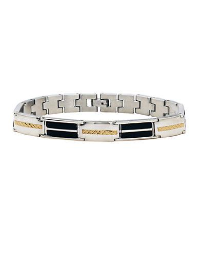 Lord & Taylor Mens Stainless Steel And Onyx Bracelet