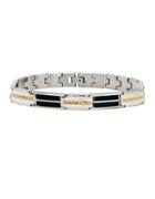 Lord & Taylor Mens Stainless Steel And Onyx Bracelet