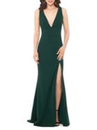 Betsy & Adam Surplice Leg-slit Evening Gown