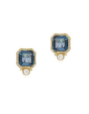 Ripka Boca Light Swiss Blue Topaz, Diamond And 14k Yellow Gold Stud Earrings