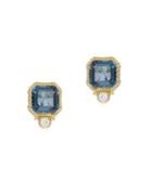 Ripka Boca Light Swiss Blue Topaz, Diamond And 14k Yellow Gold Stud Earrings