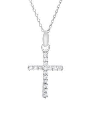 Lord & Taylor 925 Sterling Silver & Crystal Cross Pendant Necklace