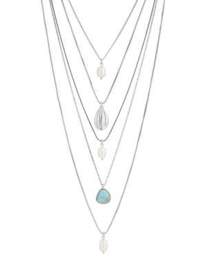 Lucky Brand Land And Sea Freshwater Pearl And Crystal Boho Layer Necklace