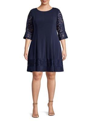 Eliza J Plus Lace Bell-sleeve Fit-&-flare Dress