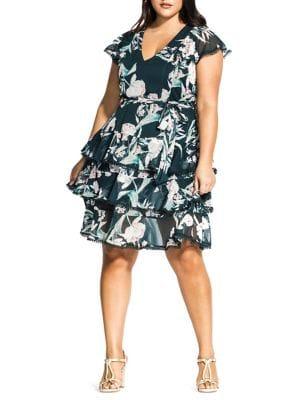 City Chic Plus Fresh Fields Ruffle Dress