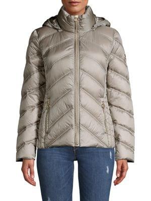 Michael Michael Kors Packable Chevron Quilt Feather-fill Coat