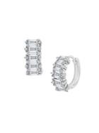 Lord & Taylor 925 Sterling Silver & Crystal Baguette Bridal Huggie Hoop Earrings