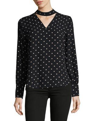 Lord & Taylor Dotted Choker Blouse