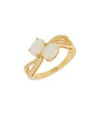 Lord & Taylor Diamond, Opal And 14k Yellow Gold Oval Dia Ring