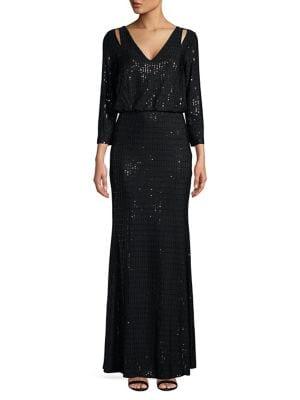 Calvin Klein Sequined Cutout Blouson Gown