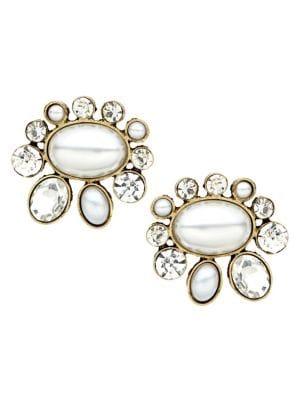 Stein And Blye Goldtone, Faux Pearl & Crystal Stud Earrings
