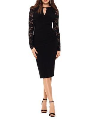 Betsy & Adam Sequined Lace Keyhole Bodycon Dress